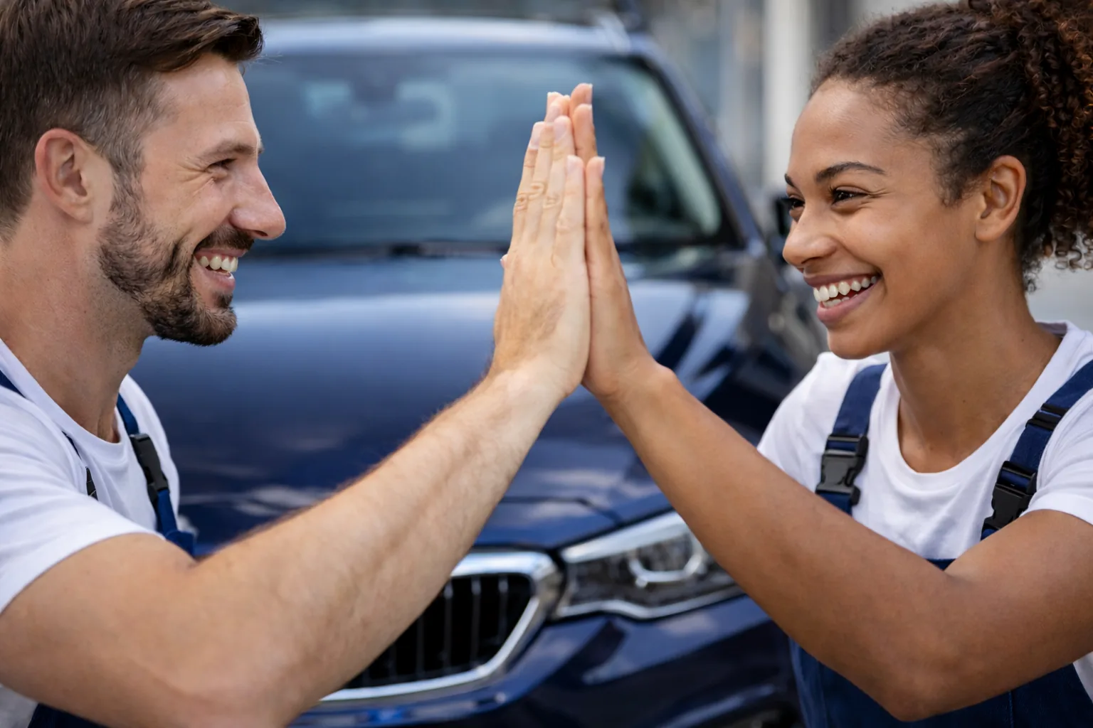 Jet Shine Car Wash team members high-fiving